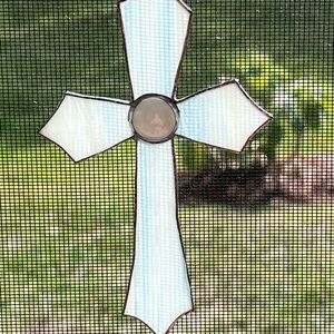 White Stained Glass Cross - HANDMADE